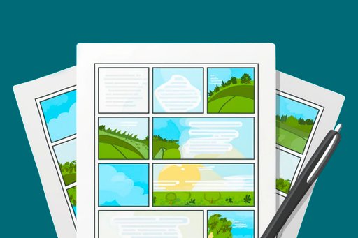Ein Storyboard mit verschiedenen Szenen 