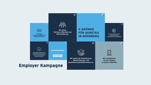 Motive, die Teil der Employer Kampagne auf LinkedIn sind, zeigen die verschiedenen Vorteile für den Arbeitnehmer bei auretax.