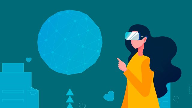 Frau mit einer VR-Brille auf dem Kopf.