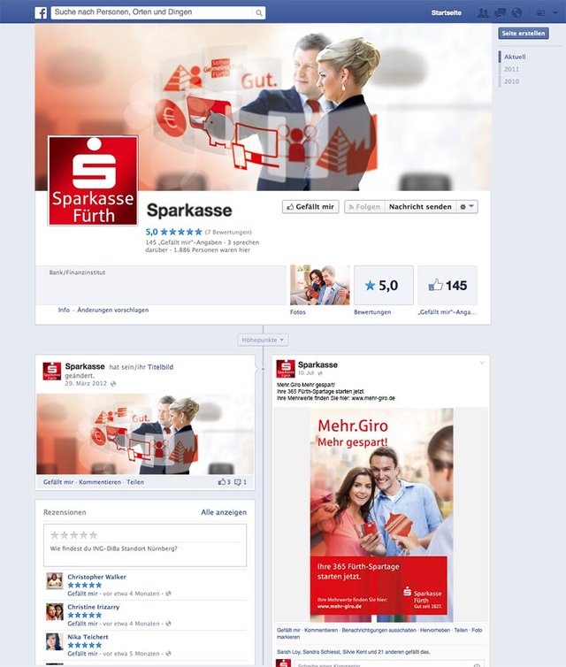 Ansicht des Facebook Kontos der Sparkasse Fürth 
