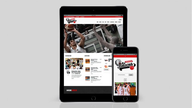 Webseite der Nürnberger Falcons wird auf einem Tablet und einem Smartphone gezeigt