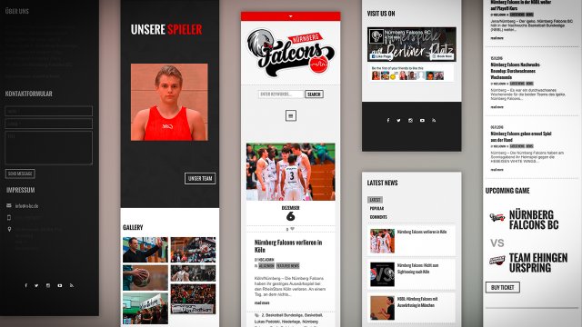Übersicht über die mobile Ansicht der Webseite der Nürnberger Falcons
