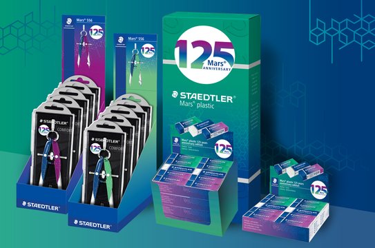 Zirkel und Radiergummi im Jubiläums-Design
