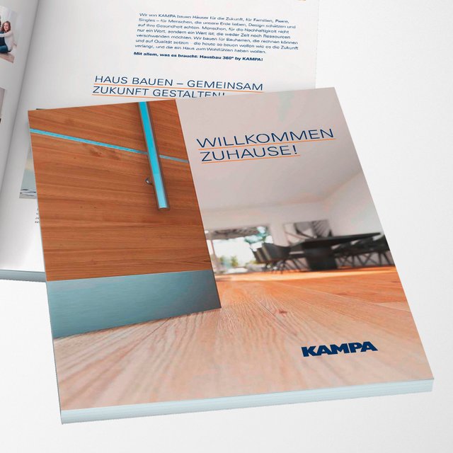 Gedruckte Erstinfo für Bauherren und Bauherrinnen von KAMPA