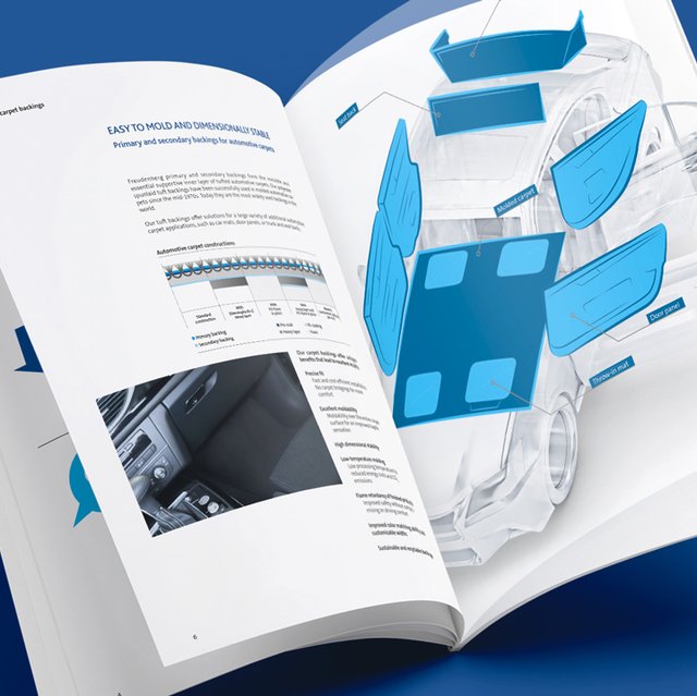 Aufgeschlagene Automotive Broschüre von Freudenberg Performance Materials