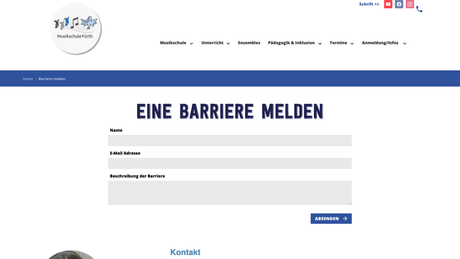 Screenshot von dem Kontaktfeld Barriere melden