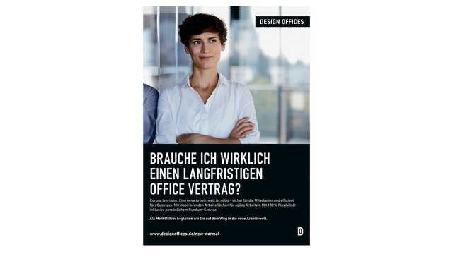 Anzeigenmotiv Slogan: Brauche ich wirklich einen Langfristigen Office Vertrag? Logo Design Offices, Motiv Frau  