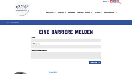 Screenshot von dem Kontaktfeld Barriere melden