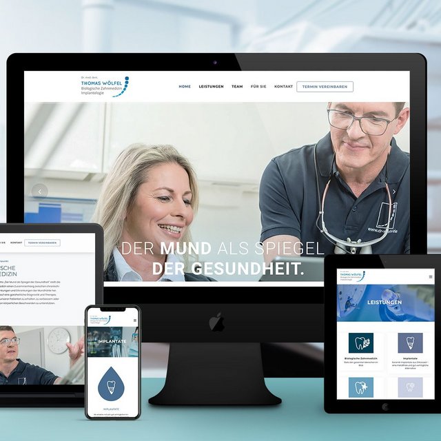 Startseite von der Webseite von Dr.Wölfel auf Smartphone, Laptop und Tablet und Computer geöffnet