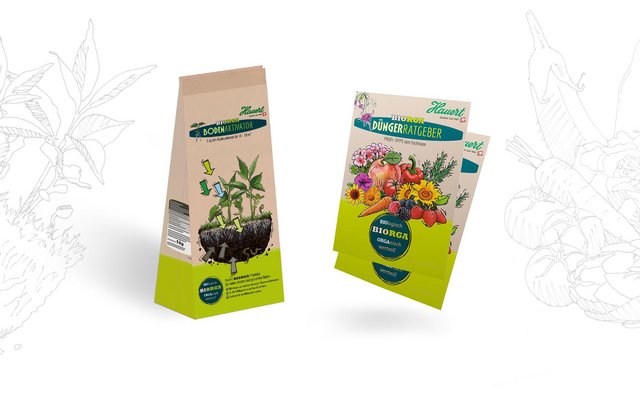 Verpackungsdesign im braunen Naturkarton-Look von BIOGRA Hauert 