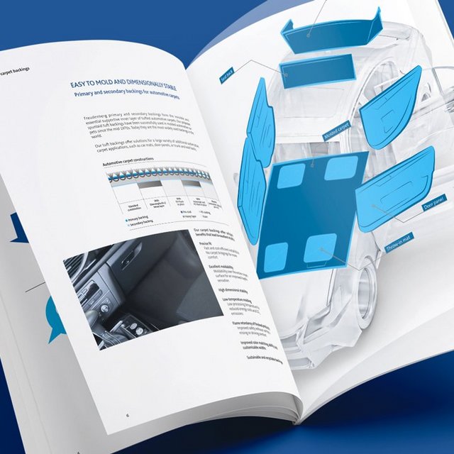 Aufgeschlagene Automotive Broschüre von Freudenberg Performance Materials