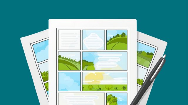 Ein Storyboard mit verschiedenen Szenen 