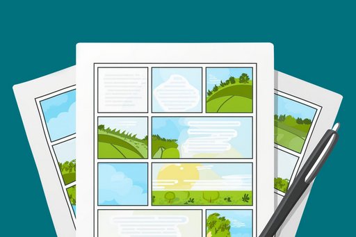 Ein Storyboard mit verschiedenen Szenen 