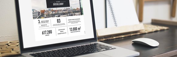 Standortinformationen von Design Offices digital auf einem Laptop
